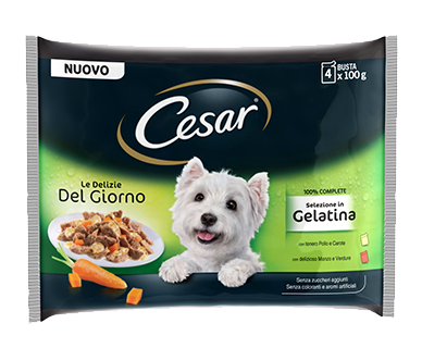 Cesar Le Delizie del Giorno Selezione In Gelatina 4X100gr Alimento umido per Cani Cesar Le Delizie del Giorno Selezione In Gelatina 4X100gr Alimento umido per Cani
